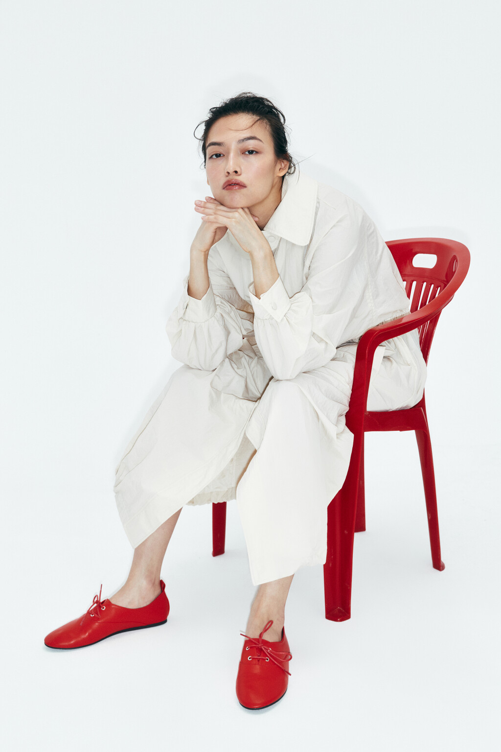 Туфли из искусственной на шнуровке - цвет красный - 1