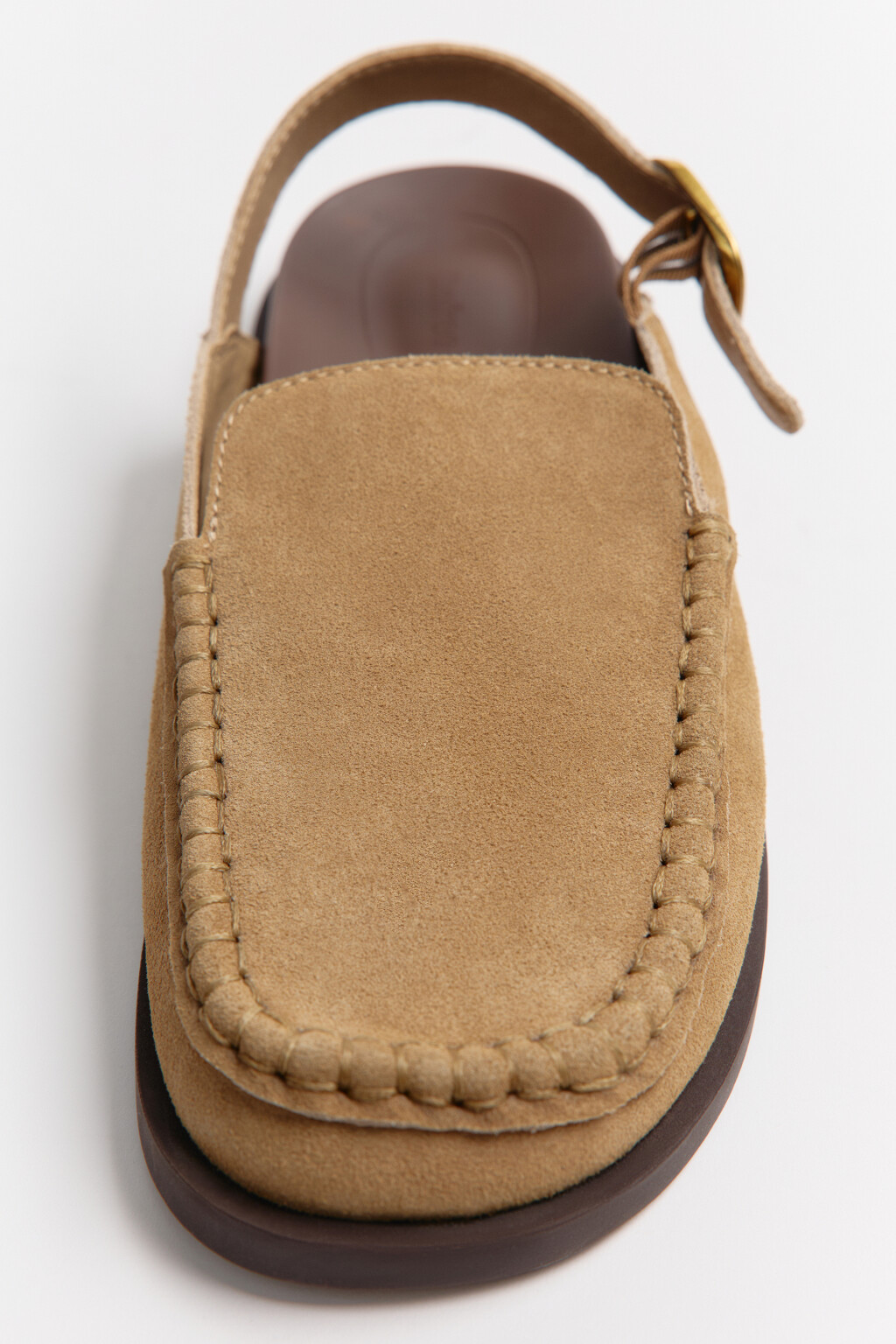 Сабо закрытые замшевые из натуральной кожи с ремешком - цвет бежевый - 1