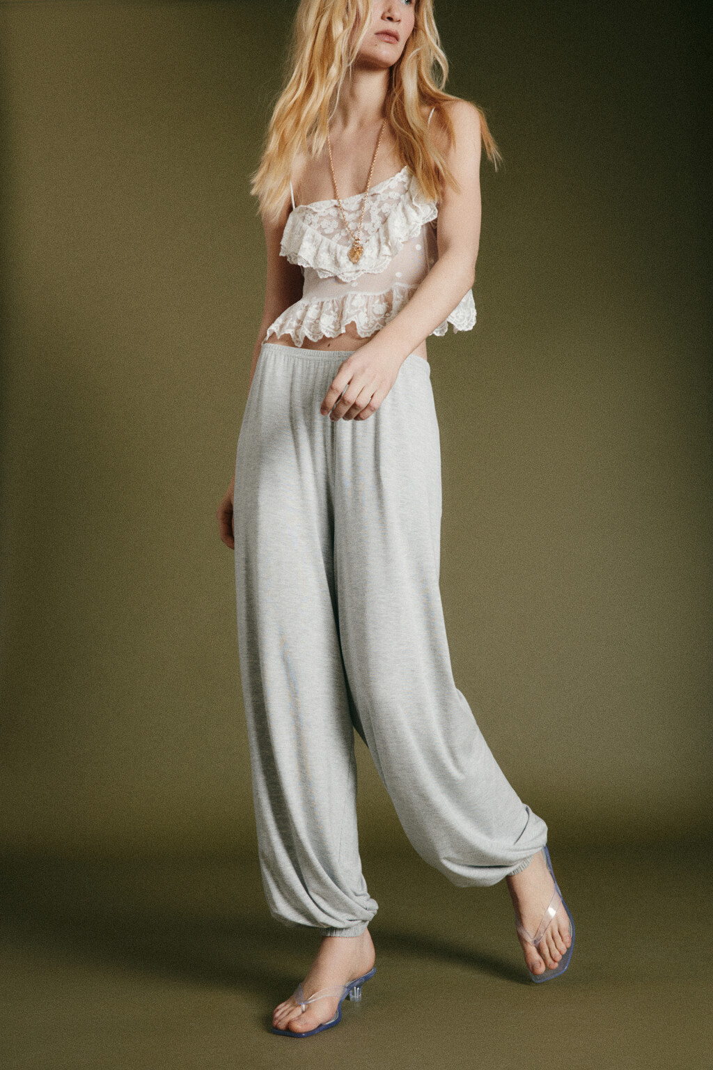 Сабо-вьетнамки прозрачные с квадратным носом на каблуке - цвет голубой - 2