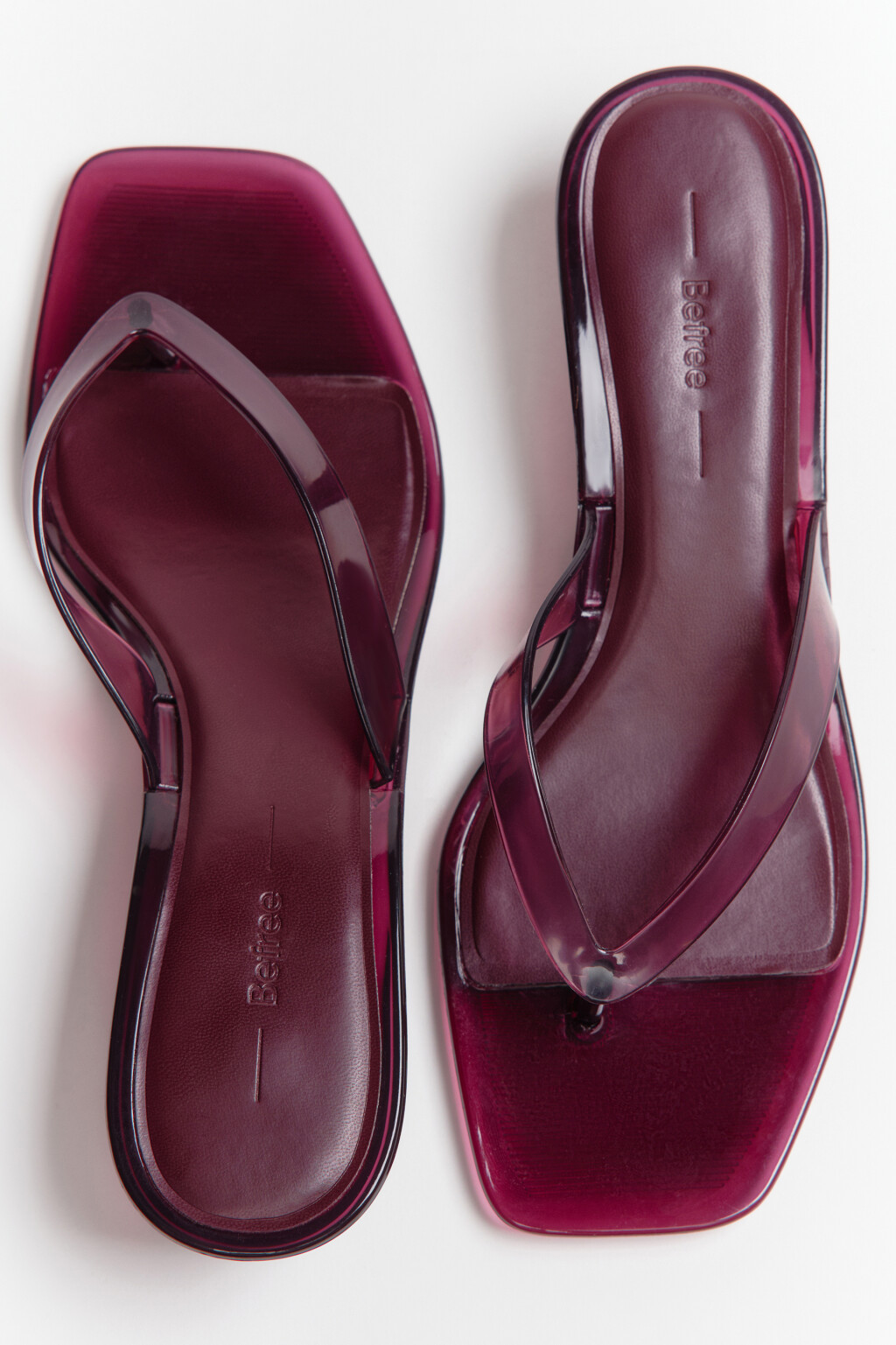 Сабо-вьетнамки прозрачные с квадратным носом на каблуке - цвет бордовый - 3