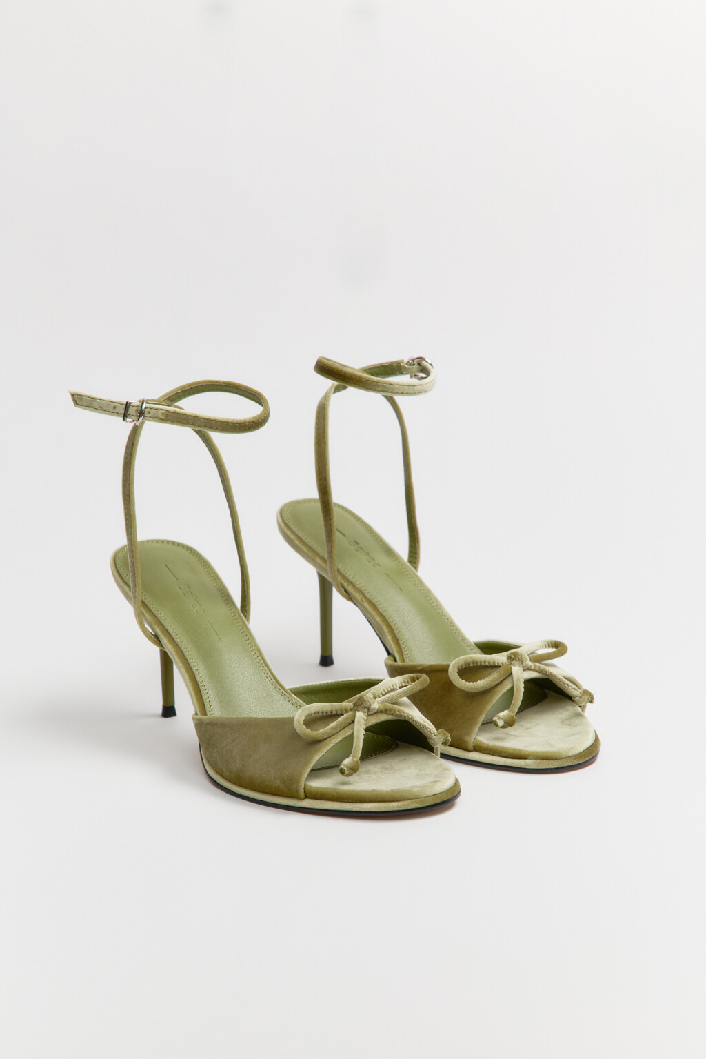 Босоножки бархатные с ремешком на щиколотке и бантиком - цвет зеленый - 5