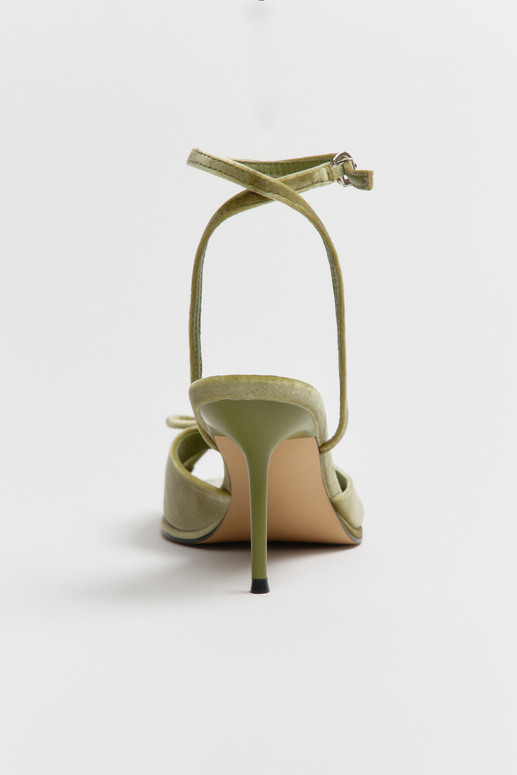 Босоножки бархатные с ремешком на щиколотке и бантиком - цвет зеленый - 6