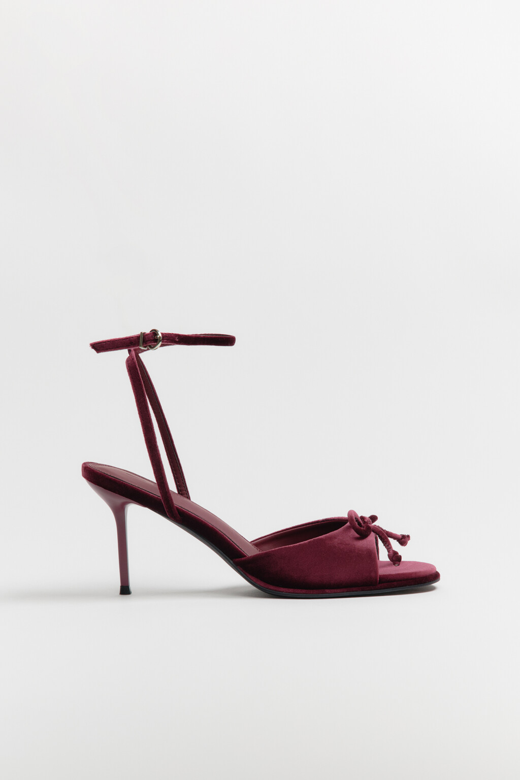 Босоножки бархатные с ремешком на щиколотке и бантиком - цвет бордовый - 1