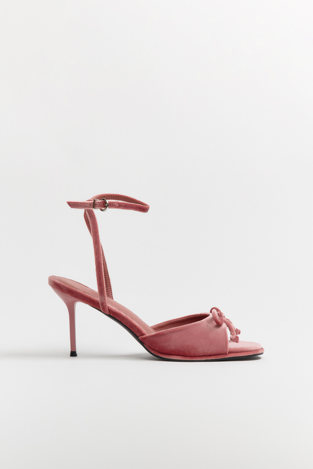 Босоножки бархатные с ремешком на щиколотке и бантиком - цвет розовый - 1