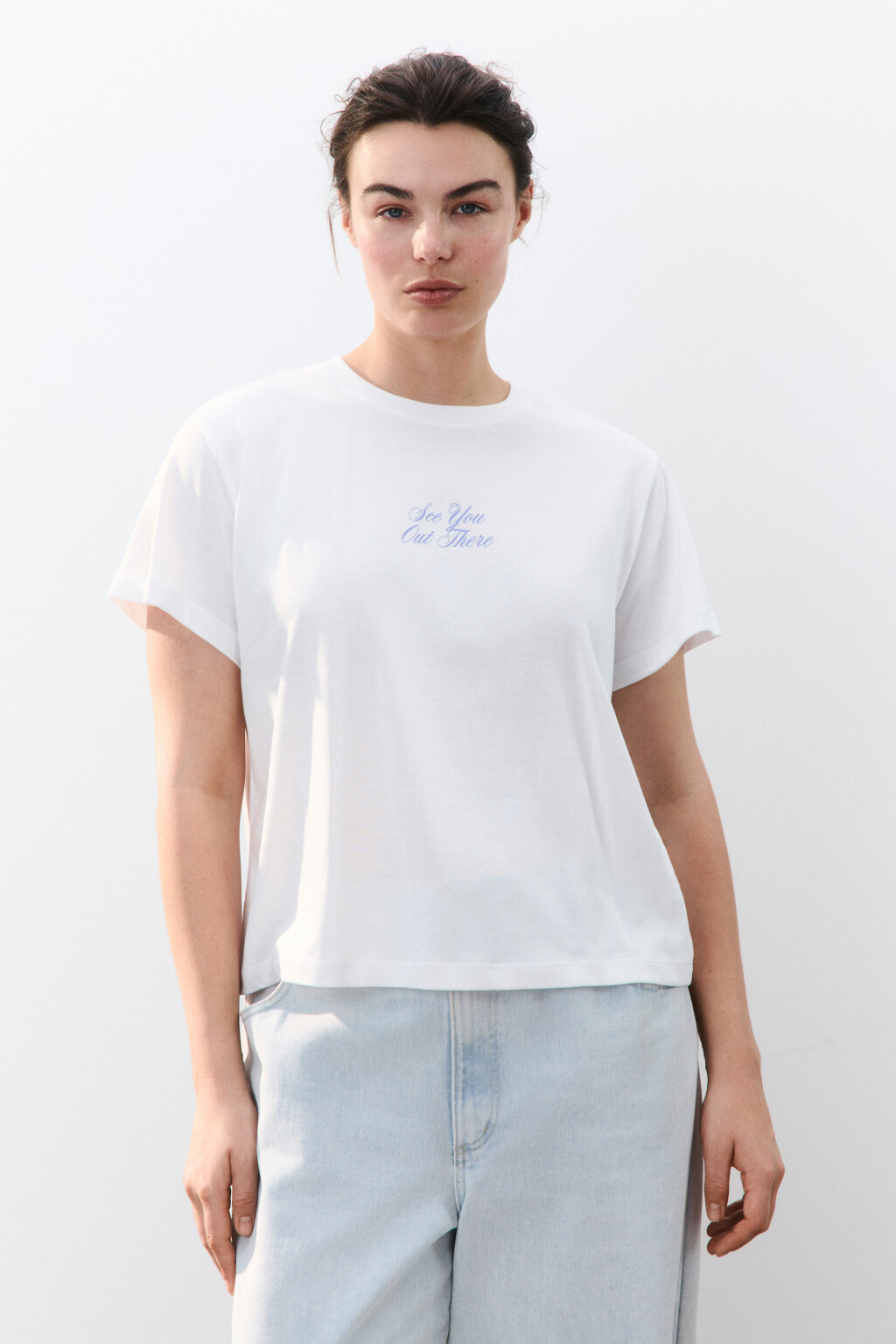 Футболка прямая хлопковая с принтом - цвет белый - 3