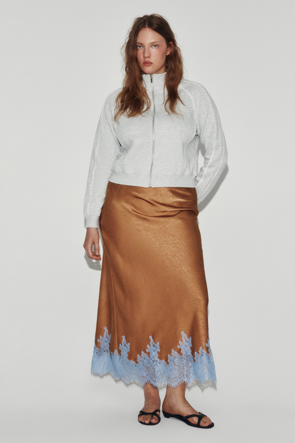 Худи на молнии из футера с воротником-стойкой - цвет серый - 4