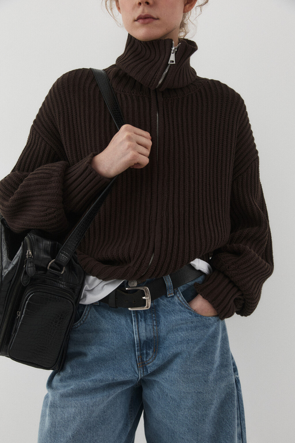 Джемпер вязаный на молнии - цвет коричневый - 2