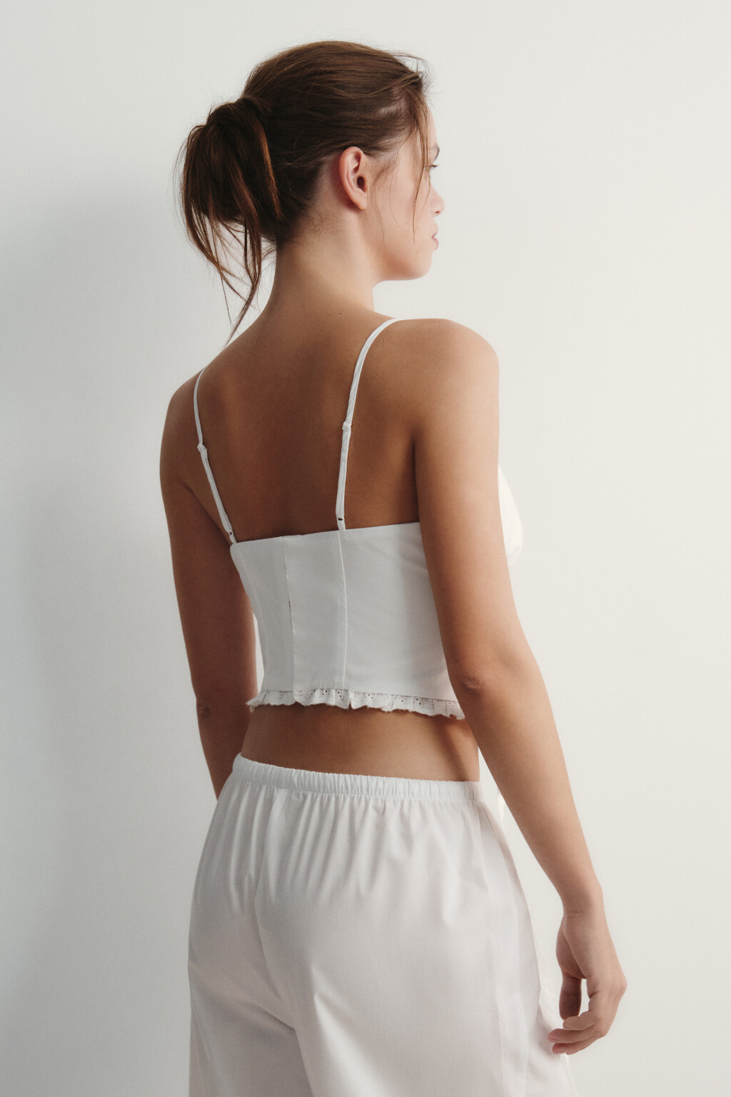 Корсет хлопковый с кружевом, вышивкой и подвязками - цвет ванильный - 4
