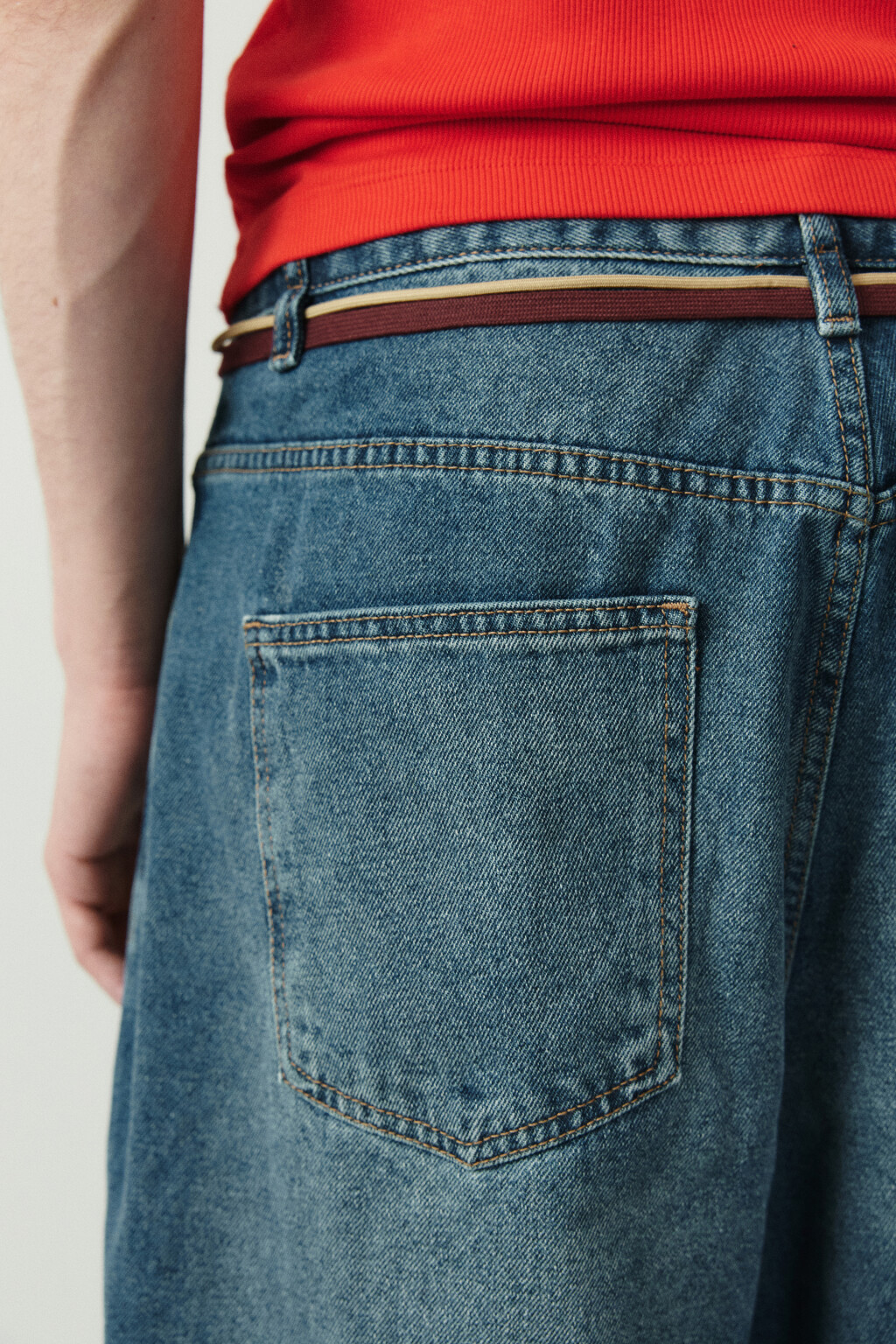 Джинсы багги с вышивкой и поясами-шнурками - цвет голубой - 6