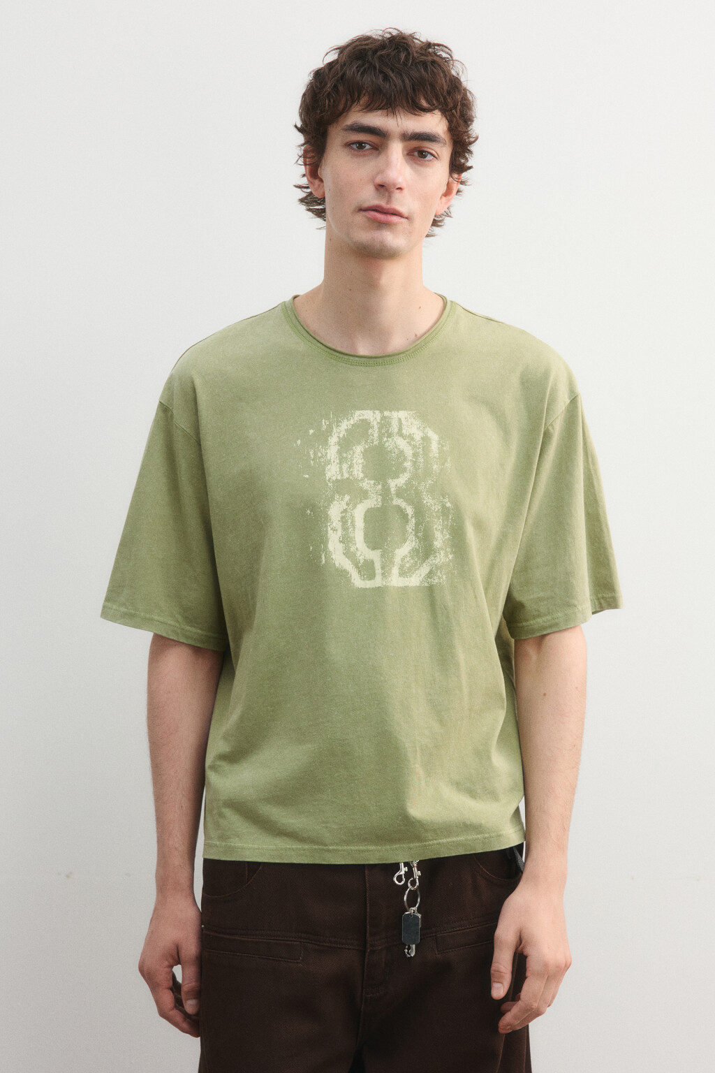 Футболка свободная вареная с принтом - цвет зеленый - 3
