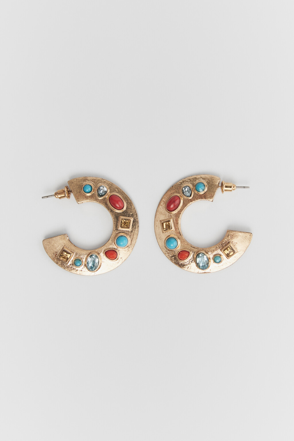 Серьги-полукольца со стразами и искусственными камнями - цвет желтый - 1
