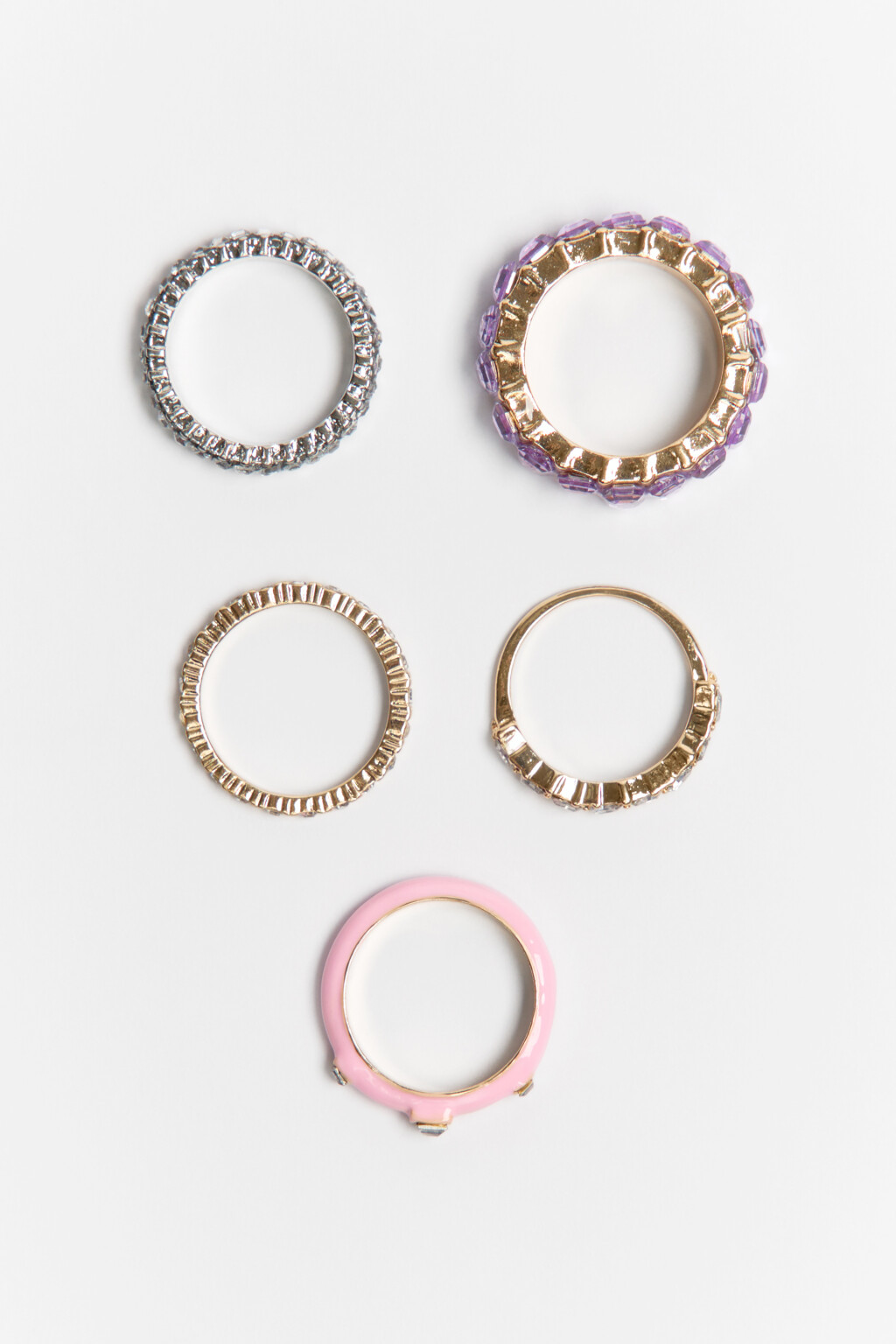 Набор колец со стразами (5 штук) - цвет серый - 2