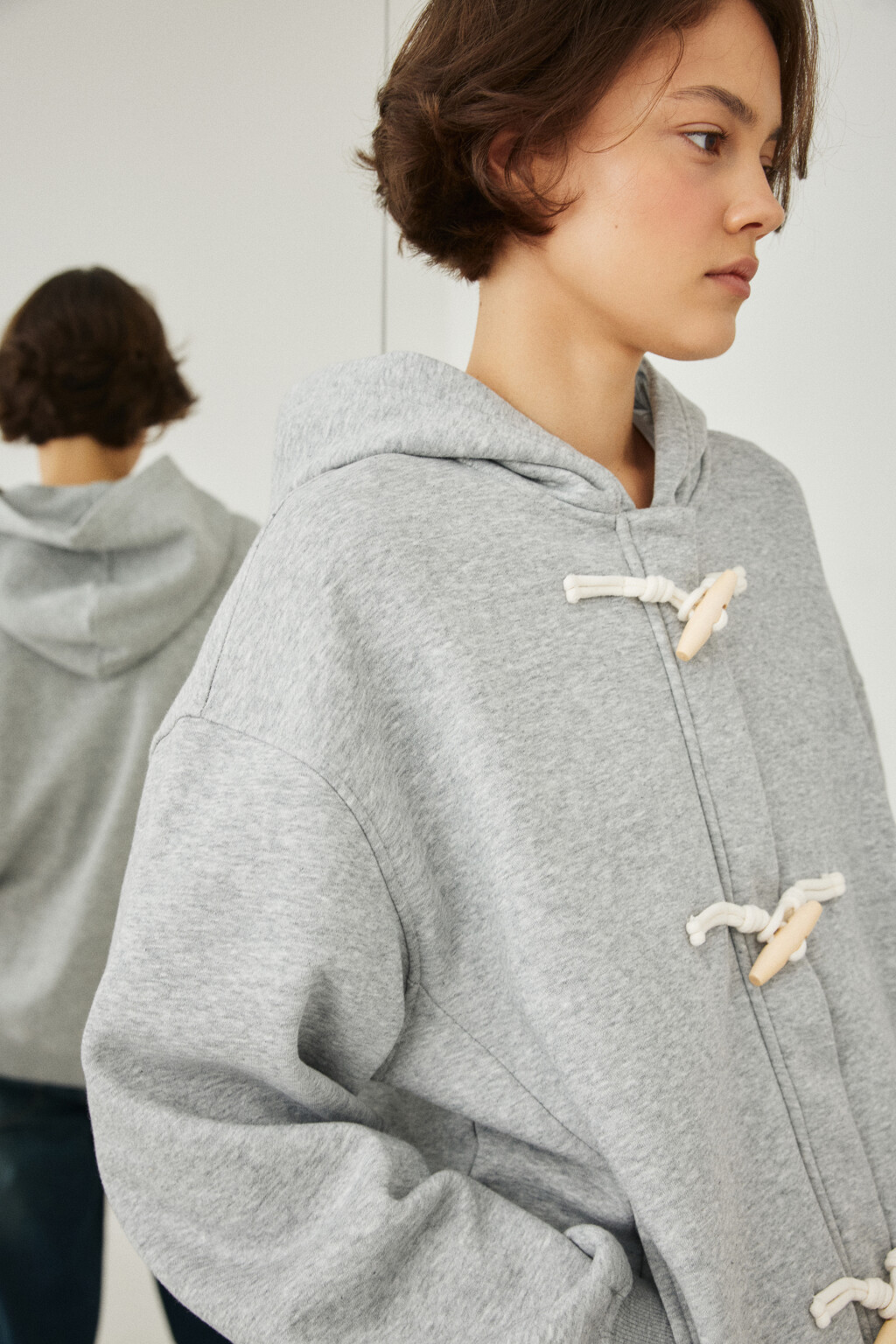 Худи на молнии оверсайз с петлями - цвет серый - 6