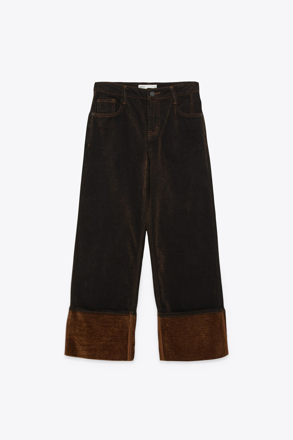 Джинсы прямые с бархатной фактурой и средней посадкой - цвет коричневый - 1