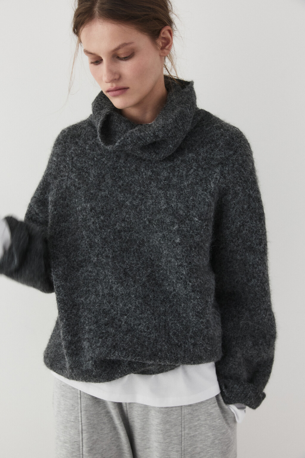 Джемпер с воротником-гольф и добавлением шерсти - цвет серый - 1