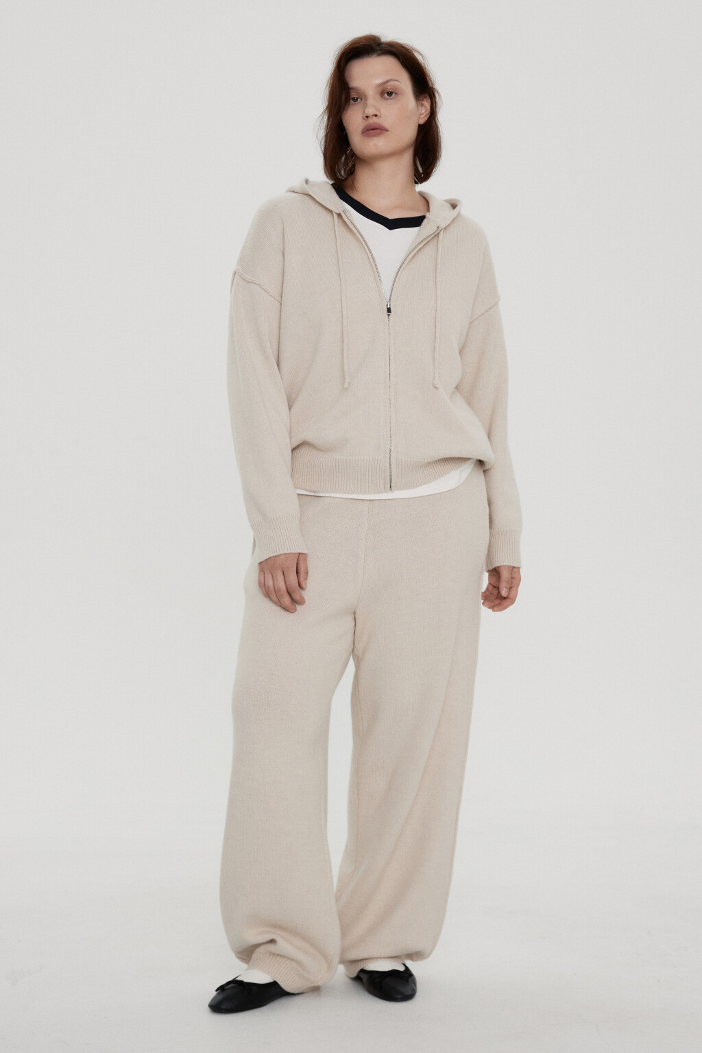 Кардиган вязаный на молнии с капюшоном - цвет бежевый - 4