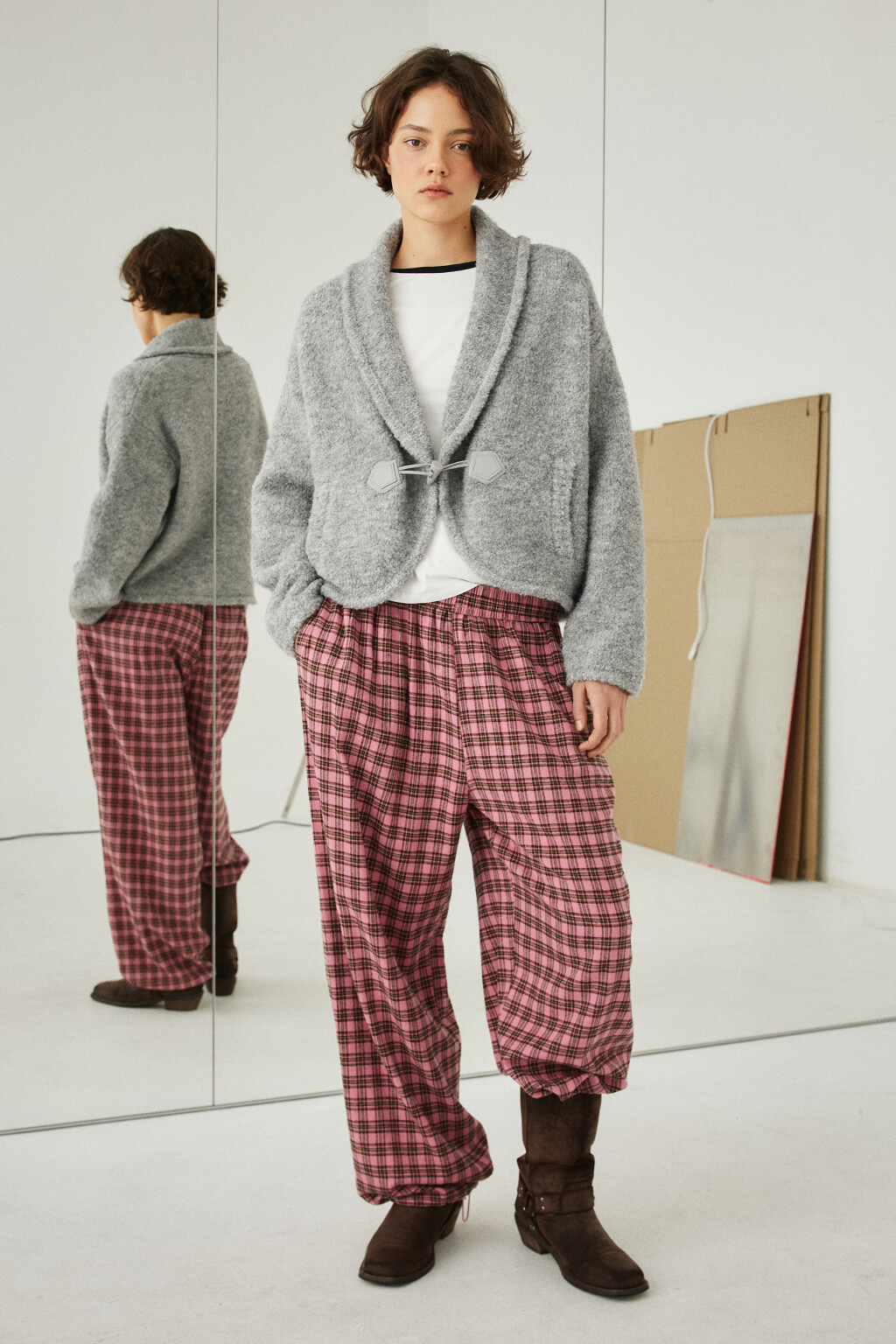 Кардиган с отложным воротником - цвет серый - 5