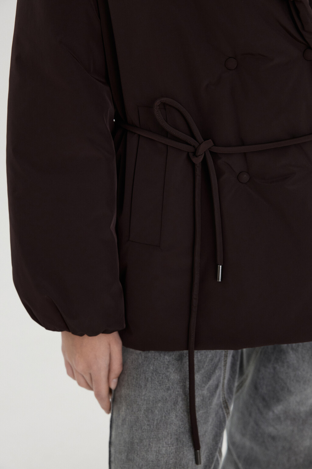 Куртка утепленная с поясом-шнурком - цвет коричневый - 6