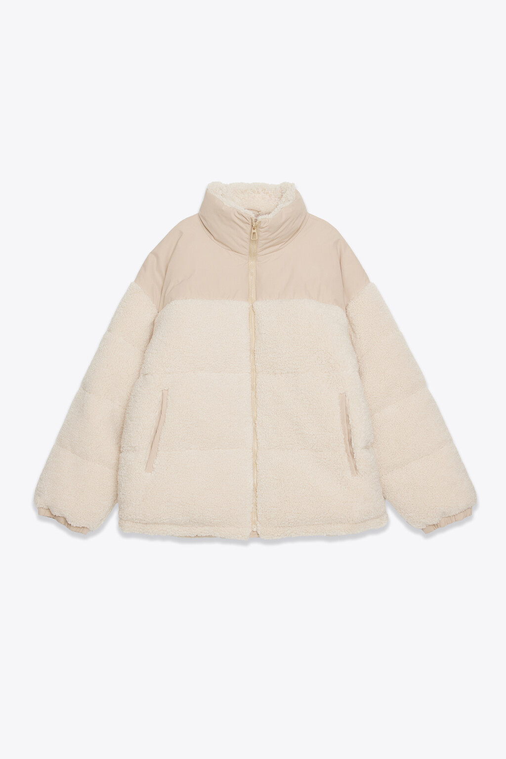 Куртка утепленная с воротником-стойкой и плюшевыми вставками - цвет молочный - 9