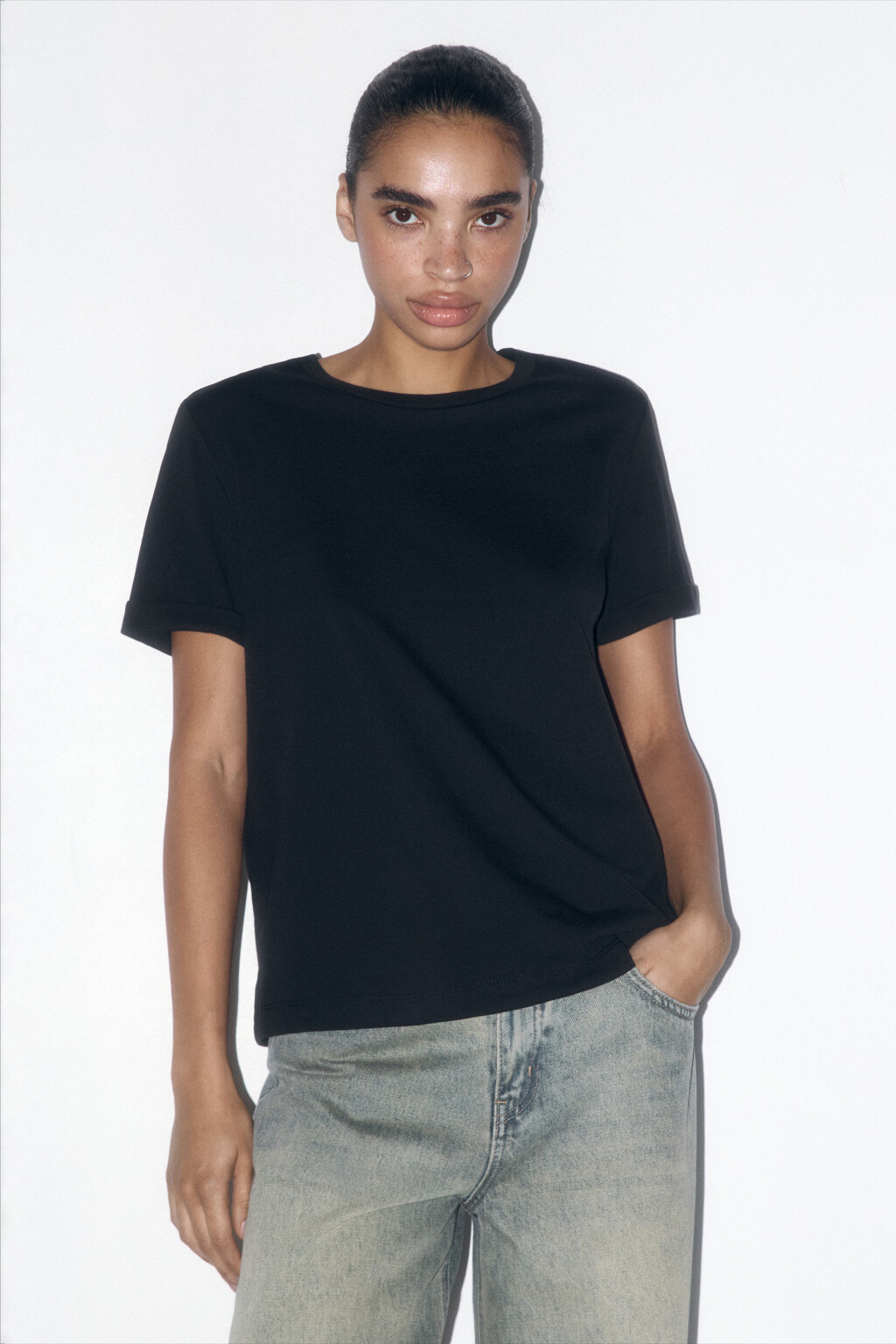 Футболка boxy fit базовая из хлопка - цвет черный - 2