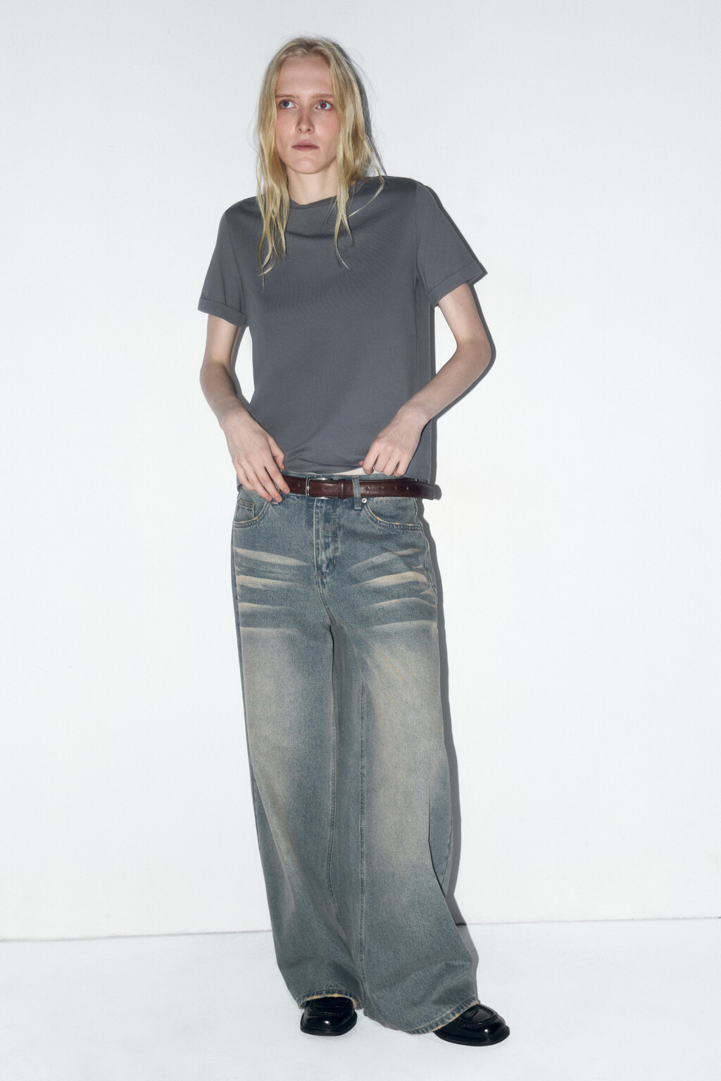 Футболка базовая с подвернутыми рукавами - цвет серый - 5