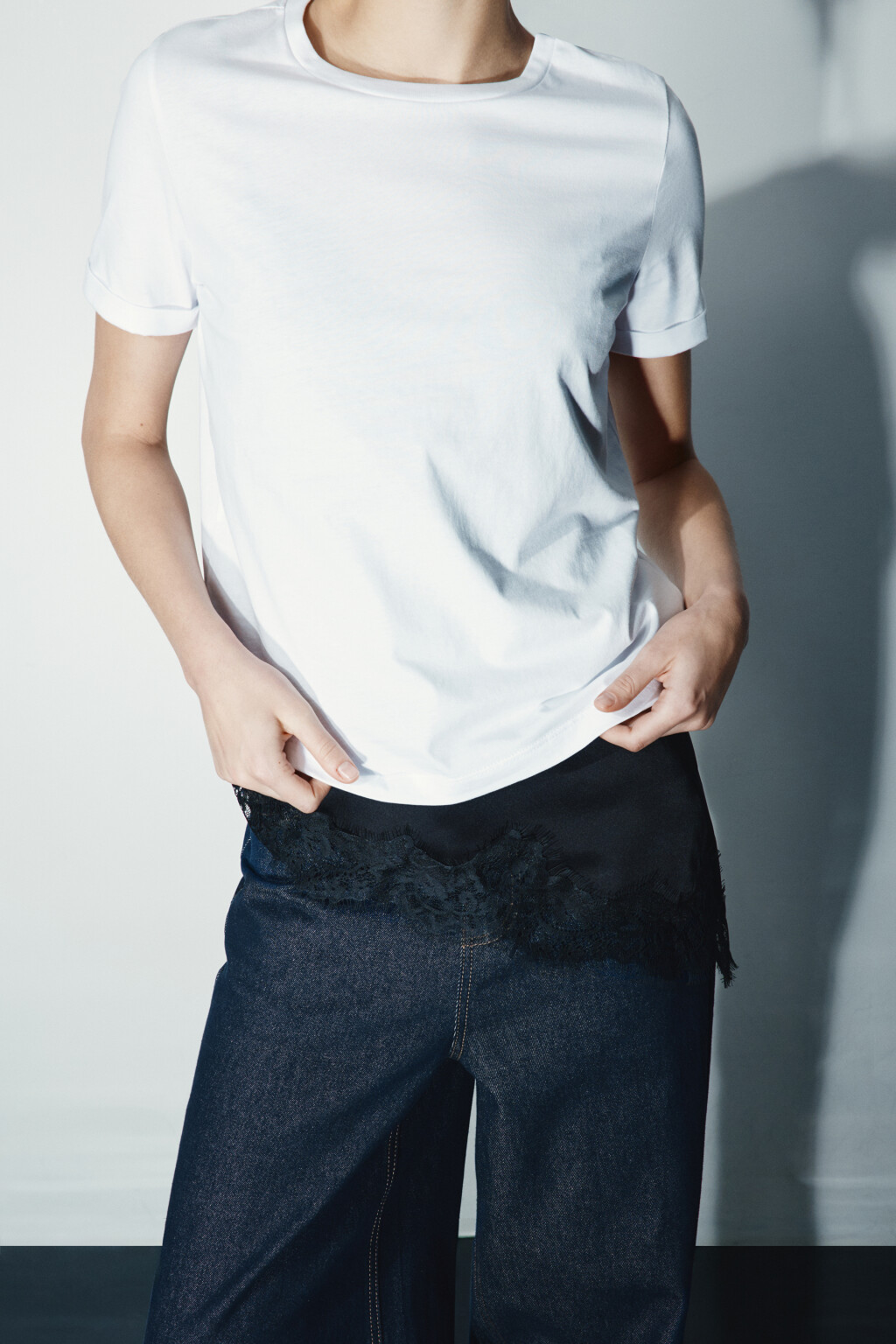 Футболка короткая базовая из хлопка - цвет белый - 1