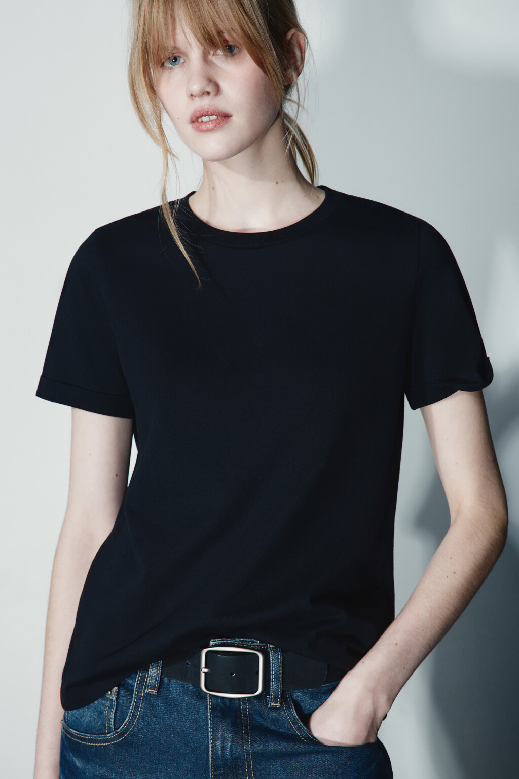 Футболка короткая базовая из хлопка - цвет черный - 1