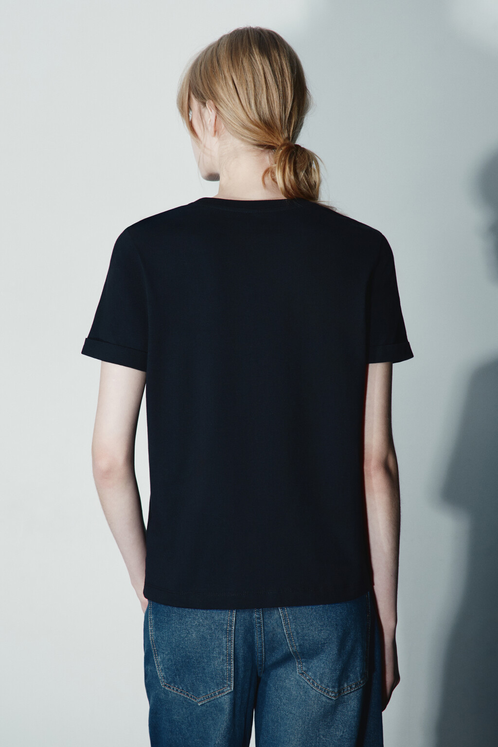 Футболка короткая базовая из хлопка - цвет черный - 3