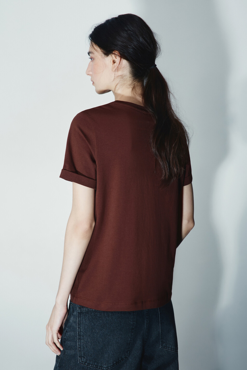 Футболка короткая базовая из хлопка - цвет коричневый - 3