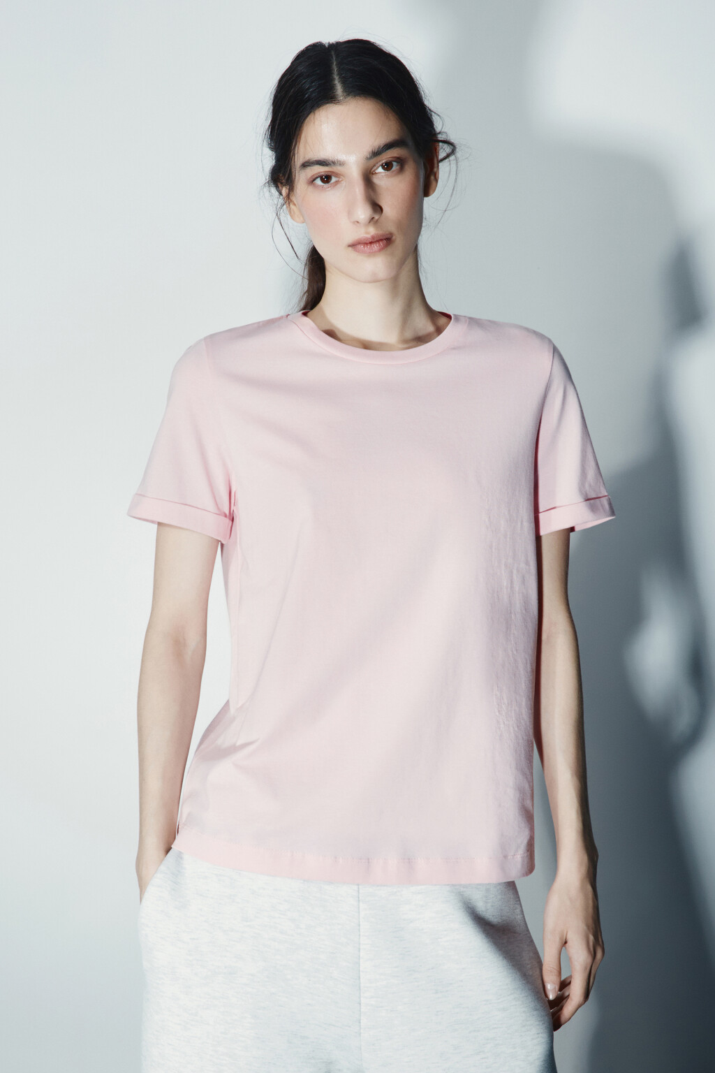Футболка короткая базовая из хлопка - цвет розовый - 2