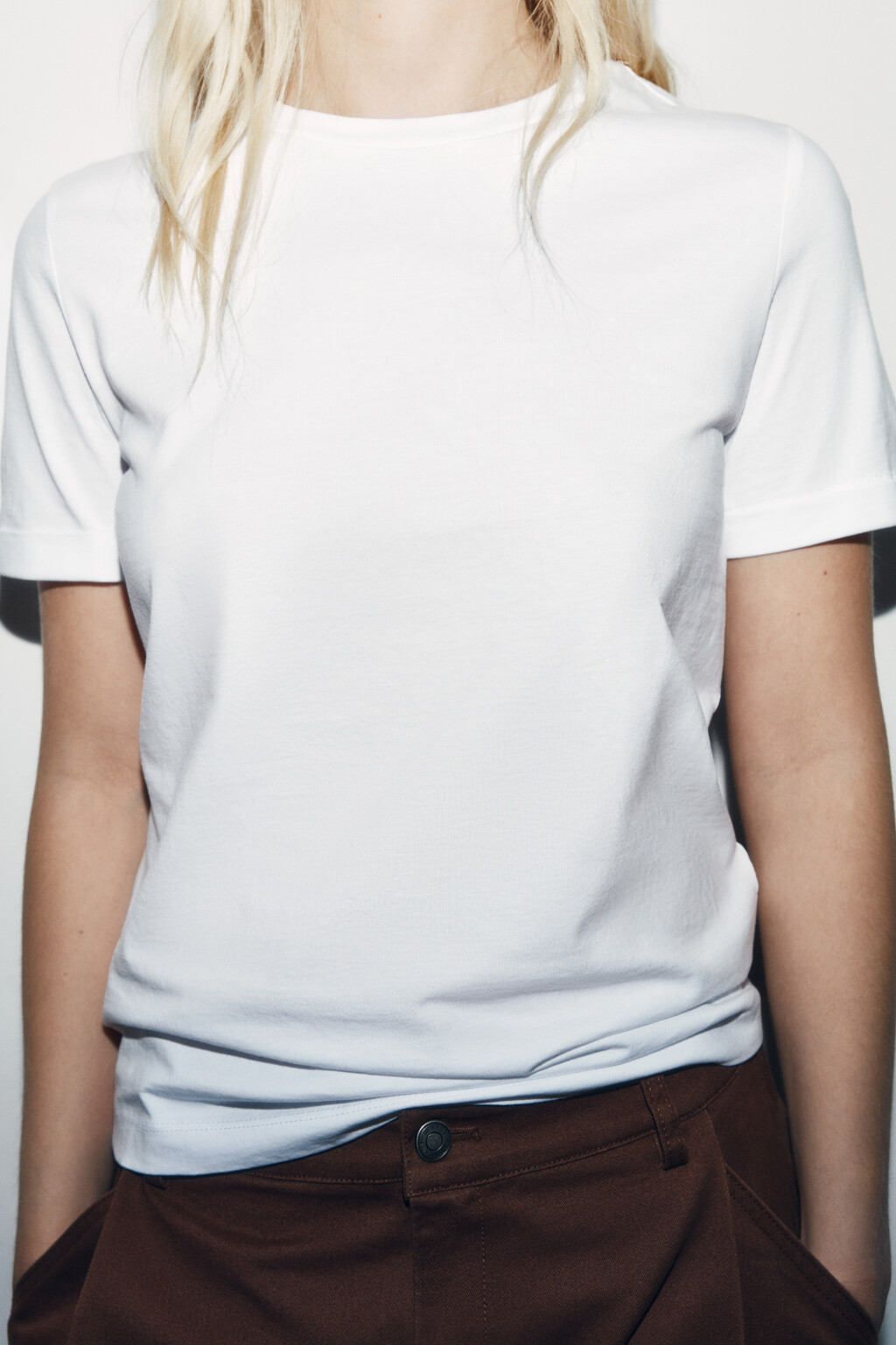 Футболка короткая базовая из хлопка - цвет белый - 6