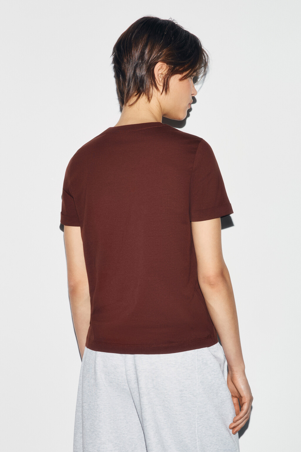 Футболка короткая базовая из хлопка - цвет коричневый - 3