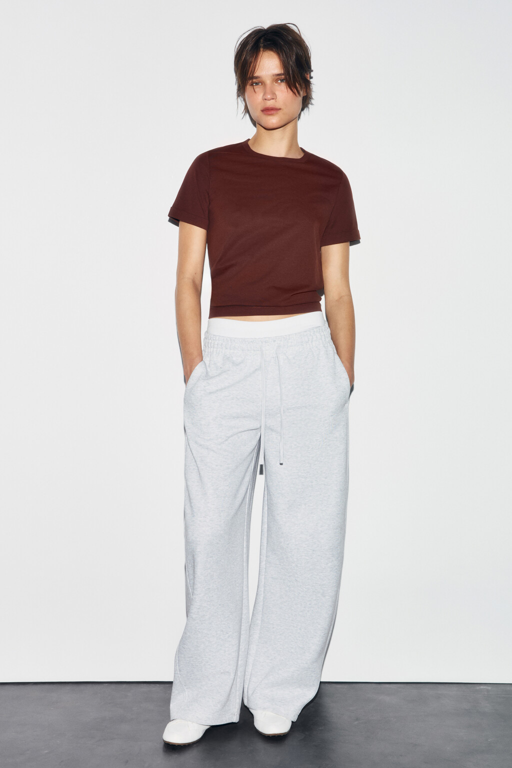 Футболка короткая базовая из хлопка - цвет коричневый - 4