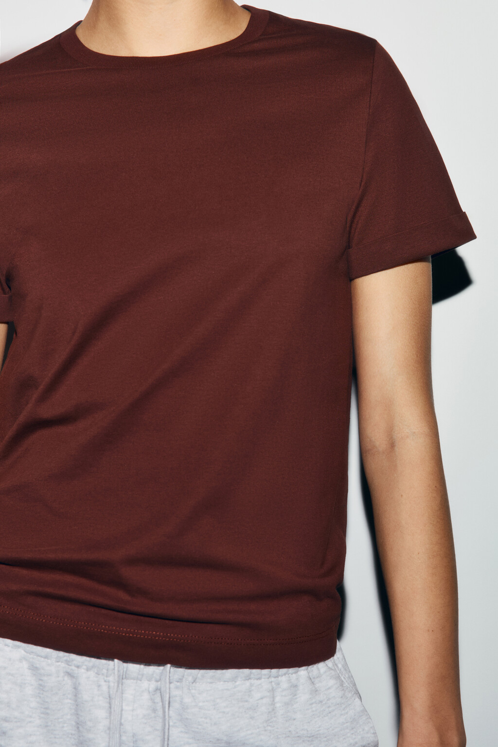 Футболка короткая базовая из хлопка - цвет коричневый - 6