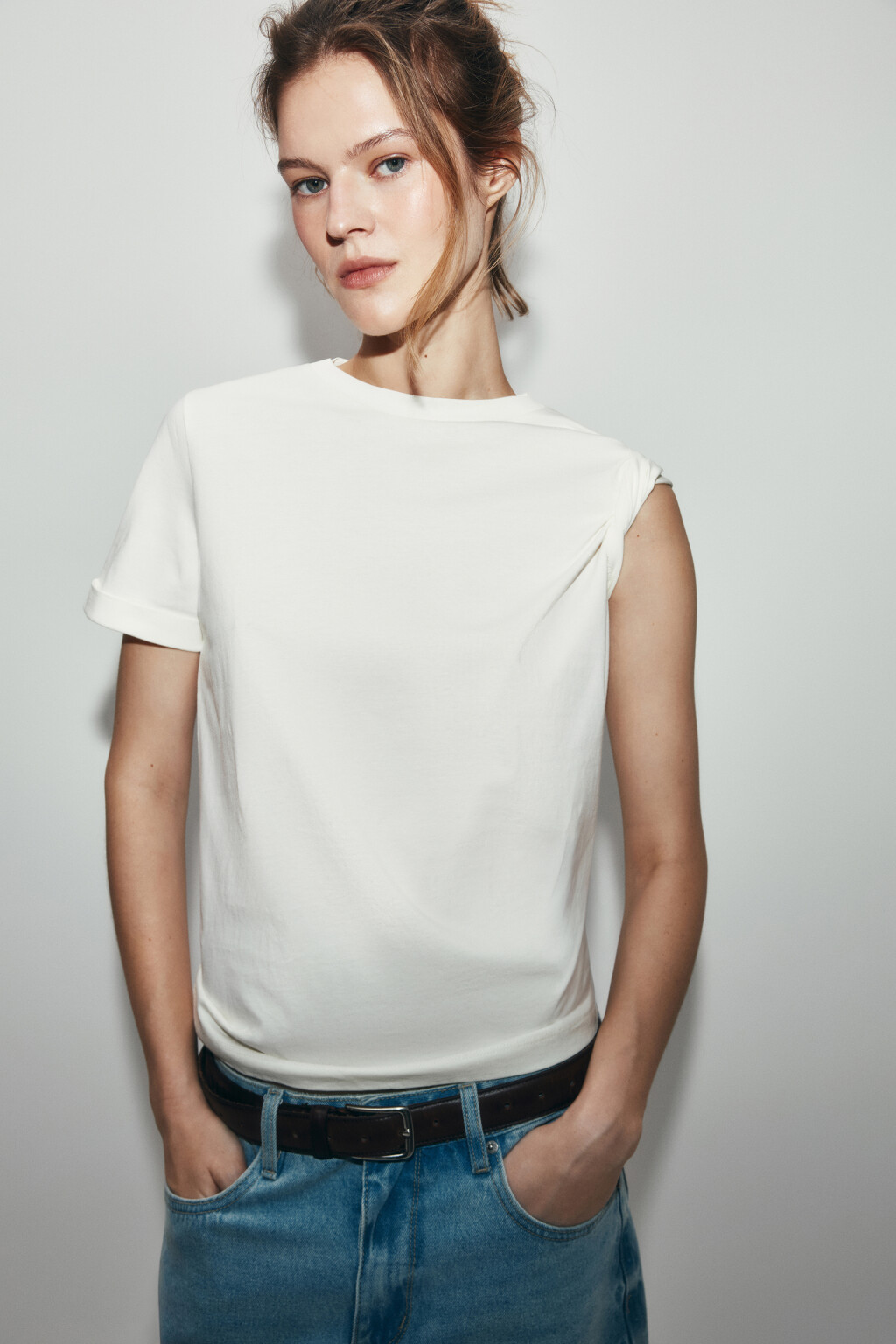 Футболка короткая базовая из хлопка - цвет молочный - 1