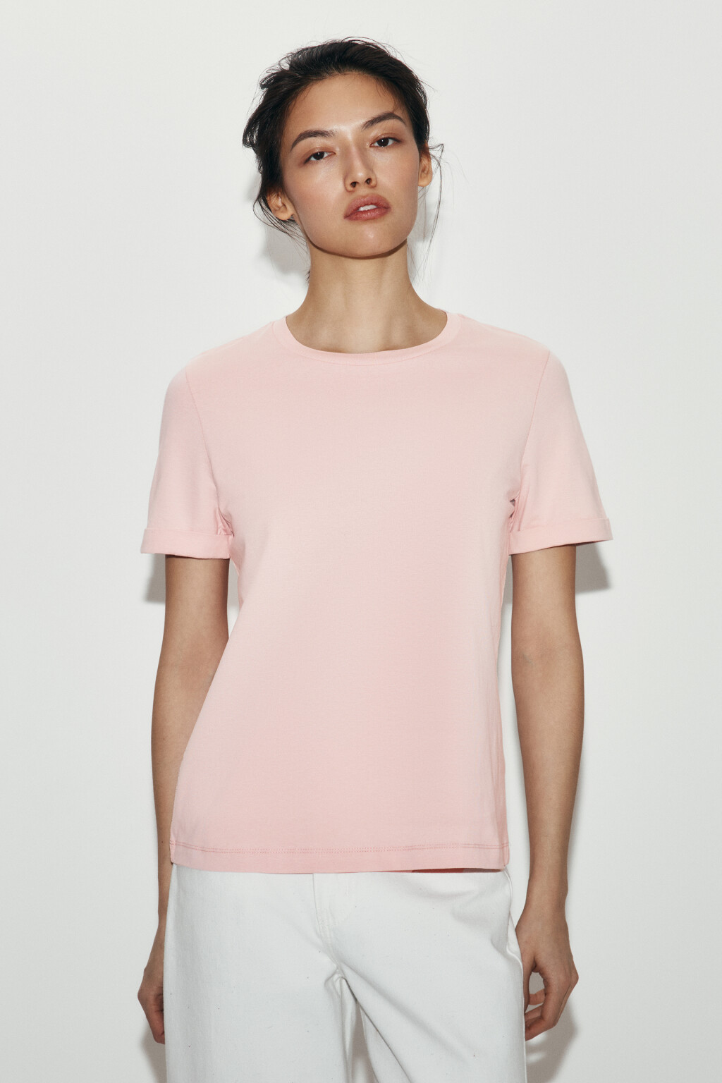 Футболка короткая базовая из хлопка - цвет розовый - 2
