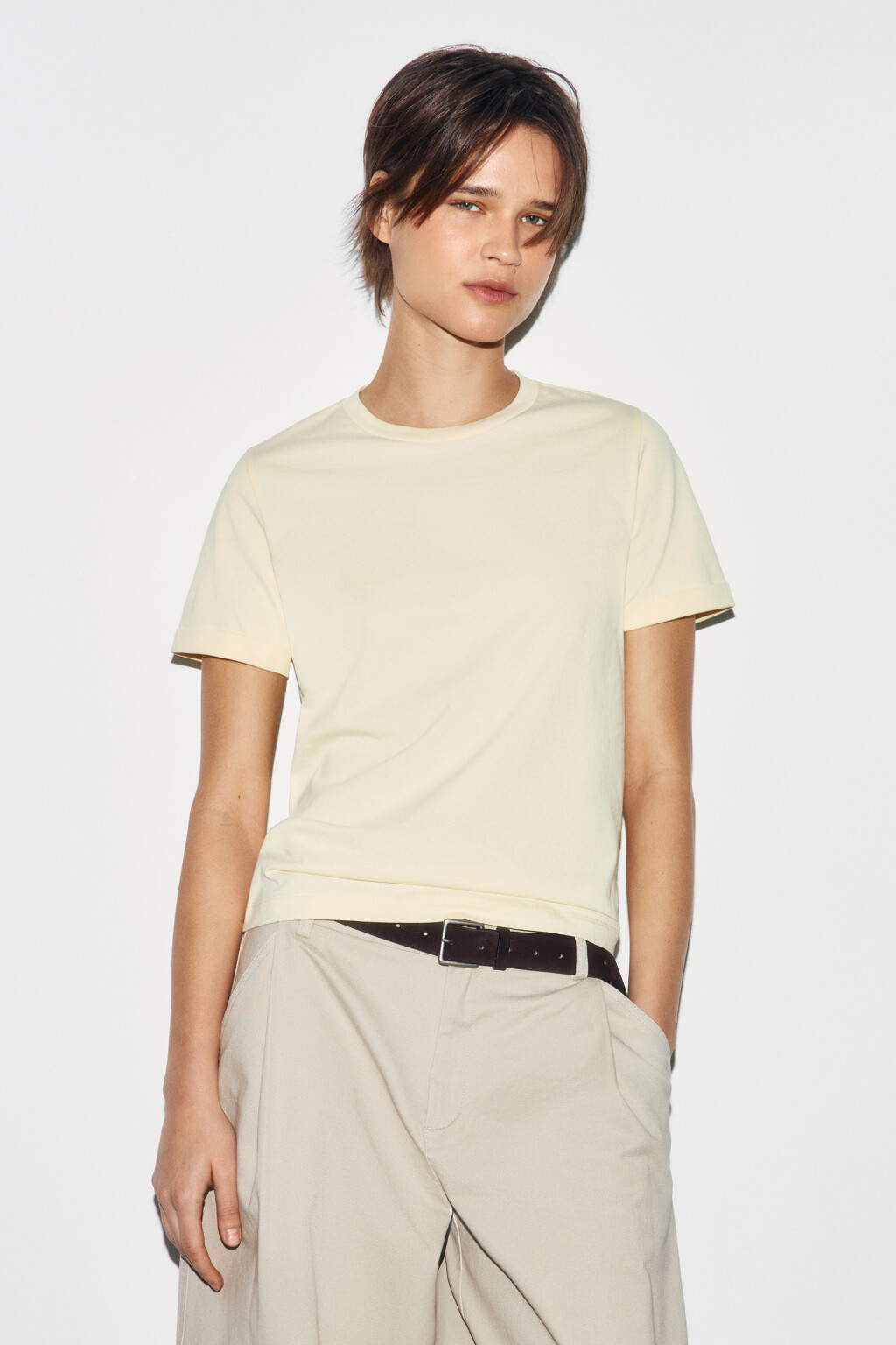 Футболка короткая базовая из хлопка - цвет желтый - 2