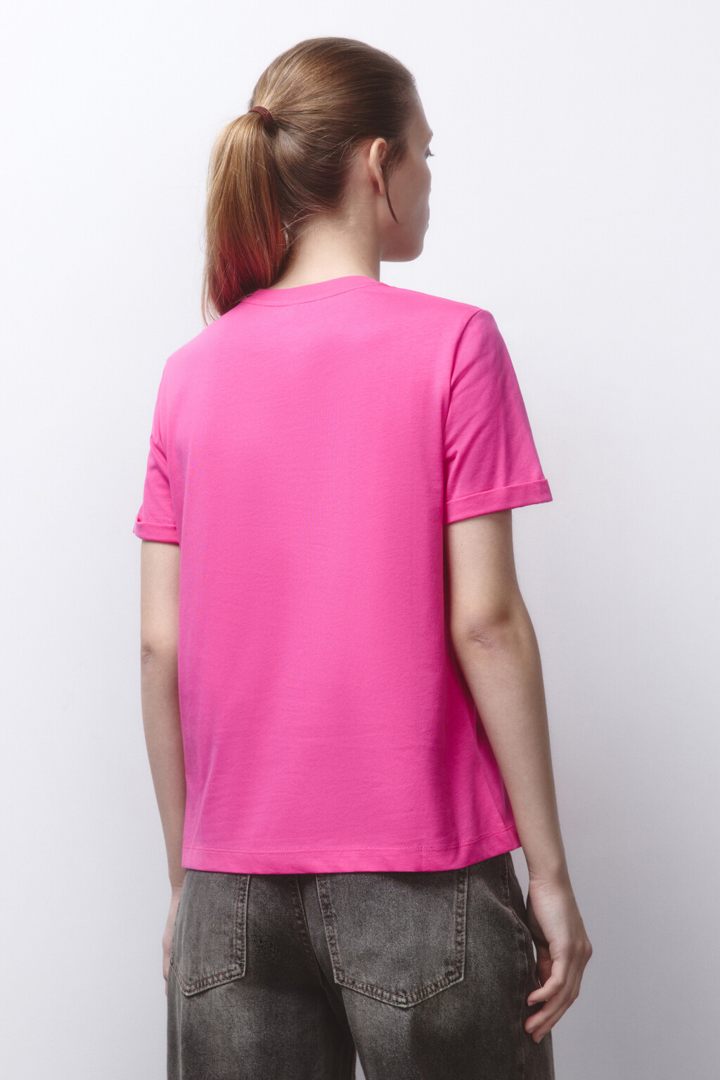 Футболка базовая с подвернутыми рукавами - цвет розовый - 4