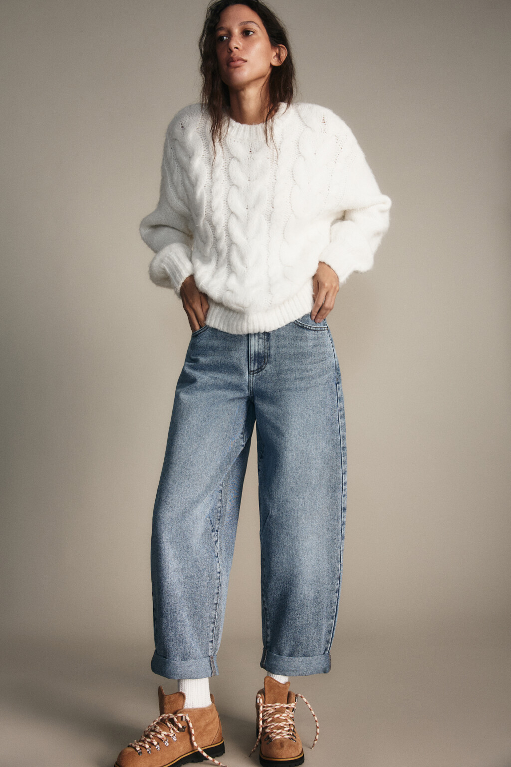 Джинсы barrel fit с высокой посадкой - цвет голубой - 1