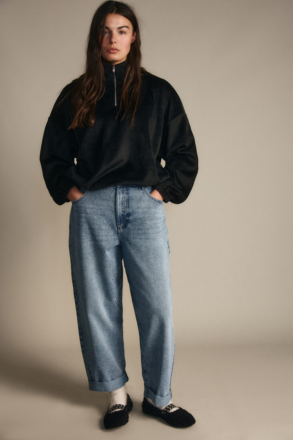 Джинсы barrel fit с высокой посадкой - цвет голубой - 1