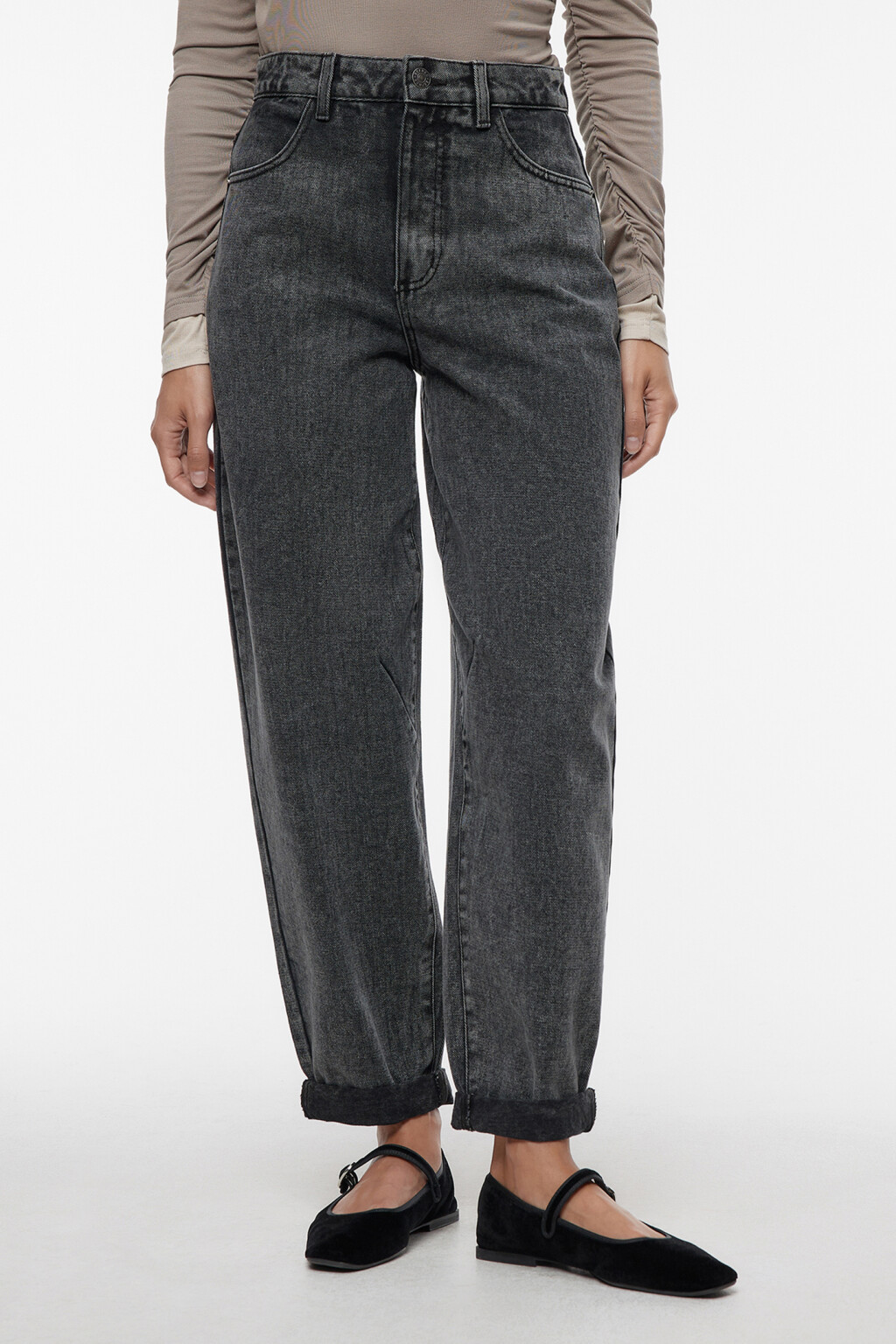 Джинсы Bananas широкие с подвернутыми штанинами - цвет серый - 2