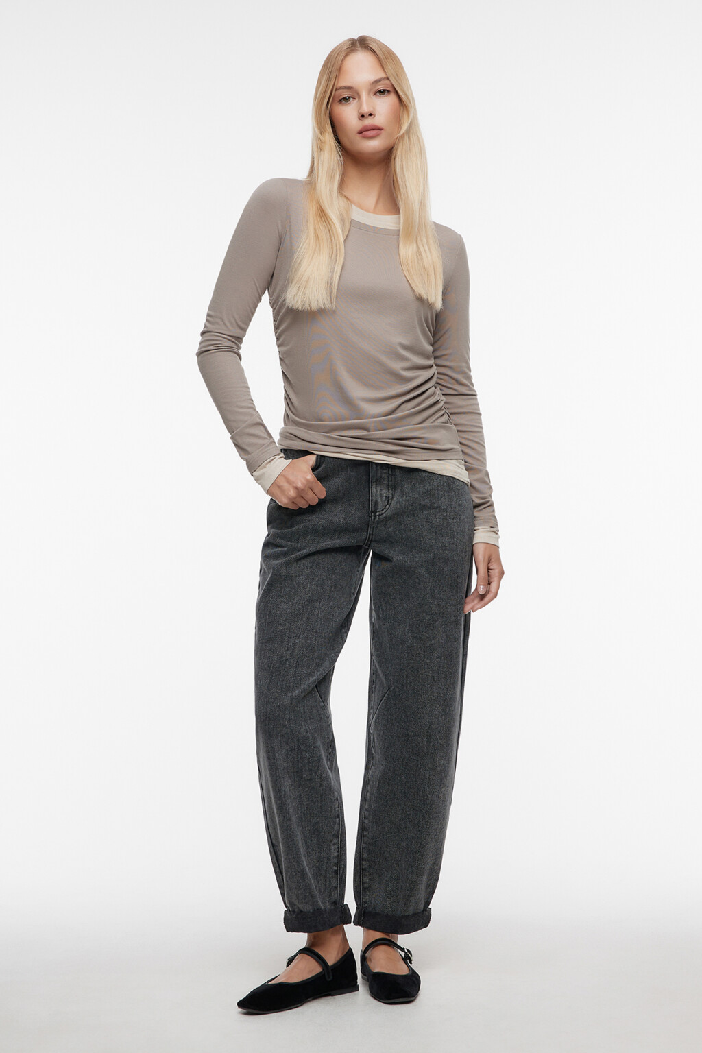 Джинсы Bananas широкие с подвернутыми штанинами - цвет серый - 1