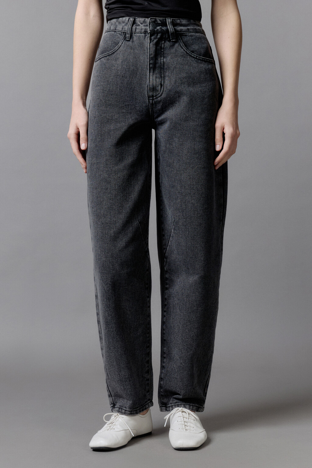 Джинсы-бананы широкие с высокой посадкой - цвет серый - 3
