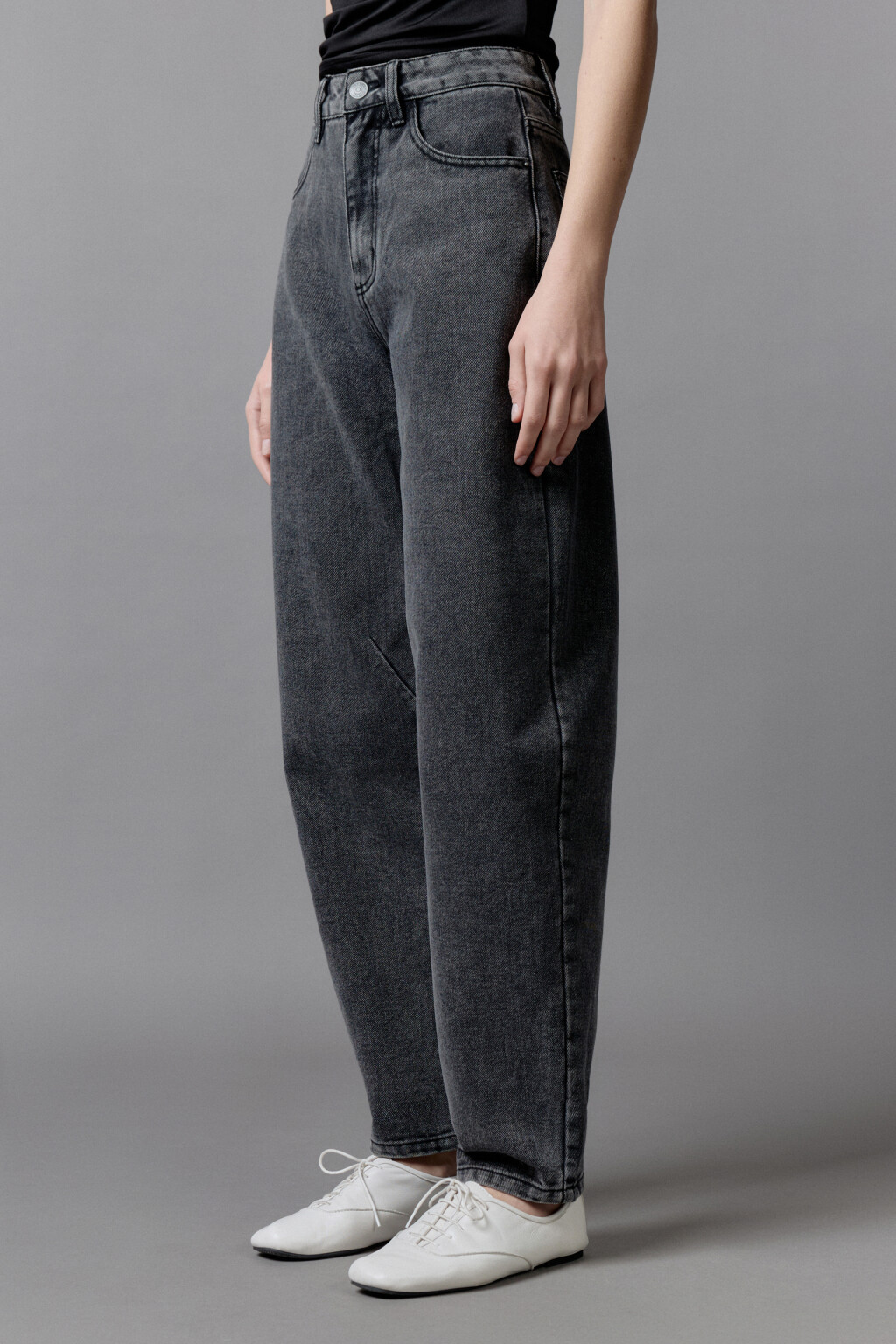 Джинсы-бананы широкие с высокой посадкой - цвет серый - 4