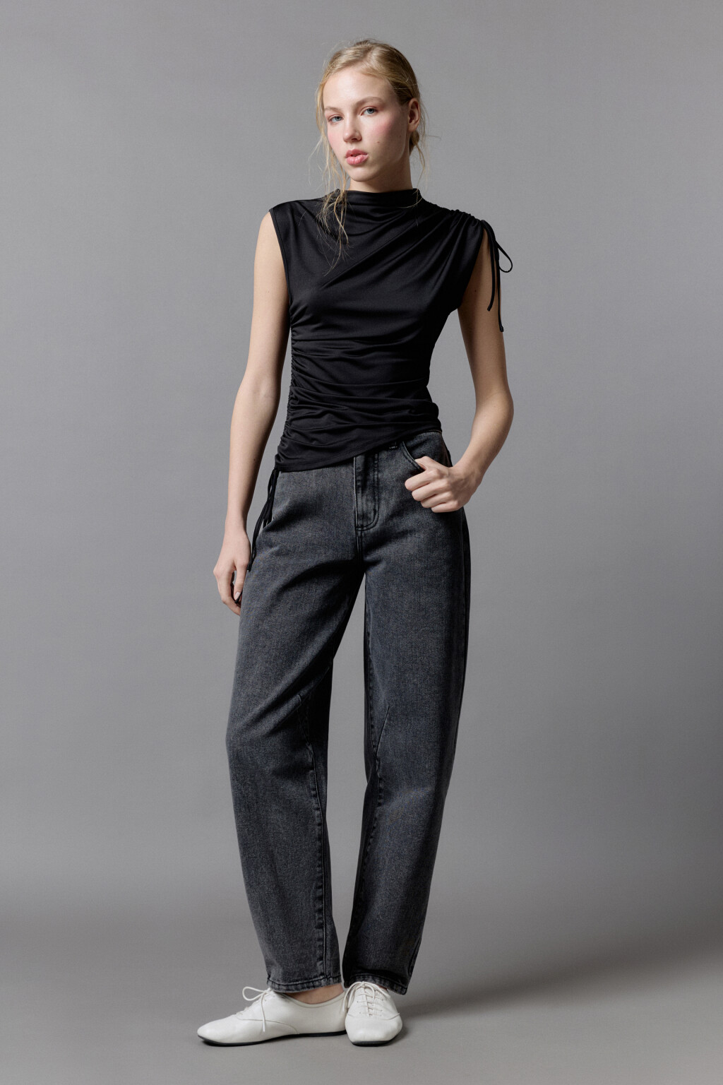 Джинсы-бананы широкие с высокой посадкой - цвет серый - 6