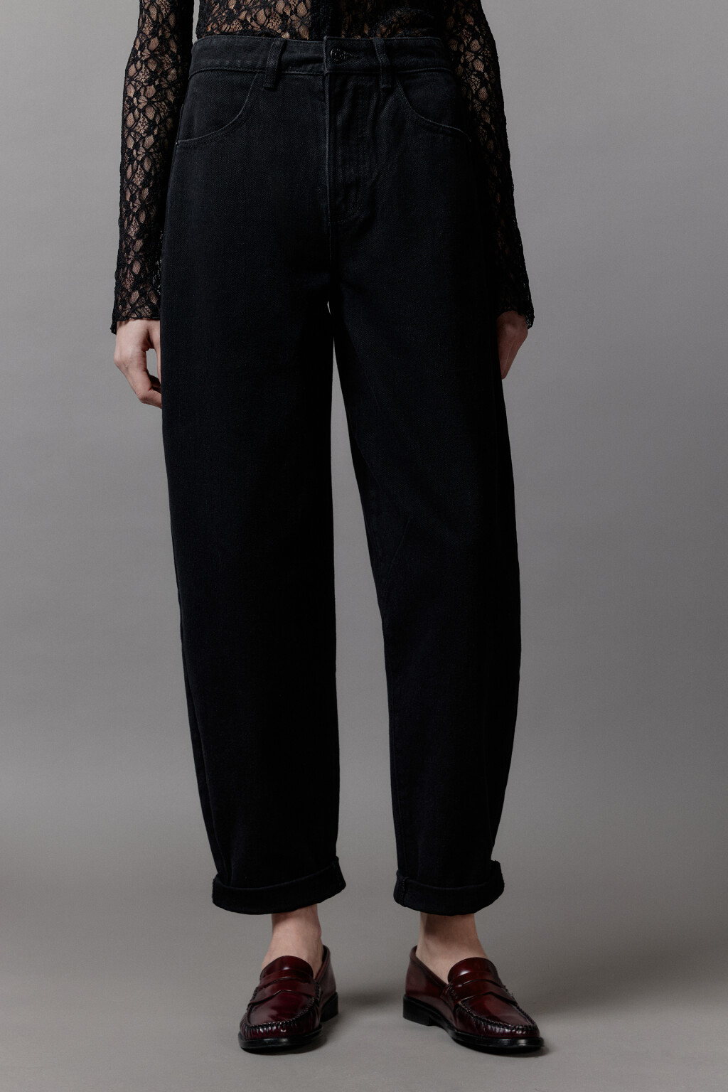 Джинсы-бананы широкие с высокой посадкой - цвет черный - 2