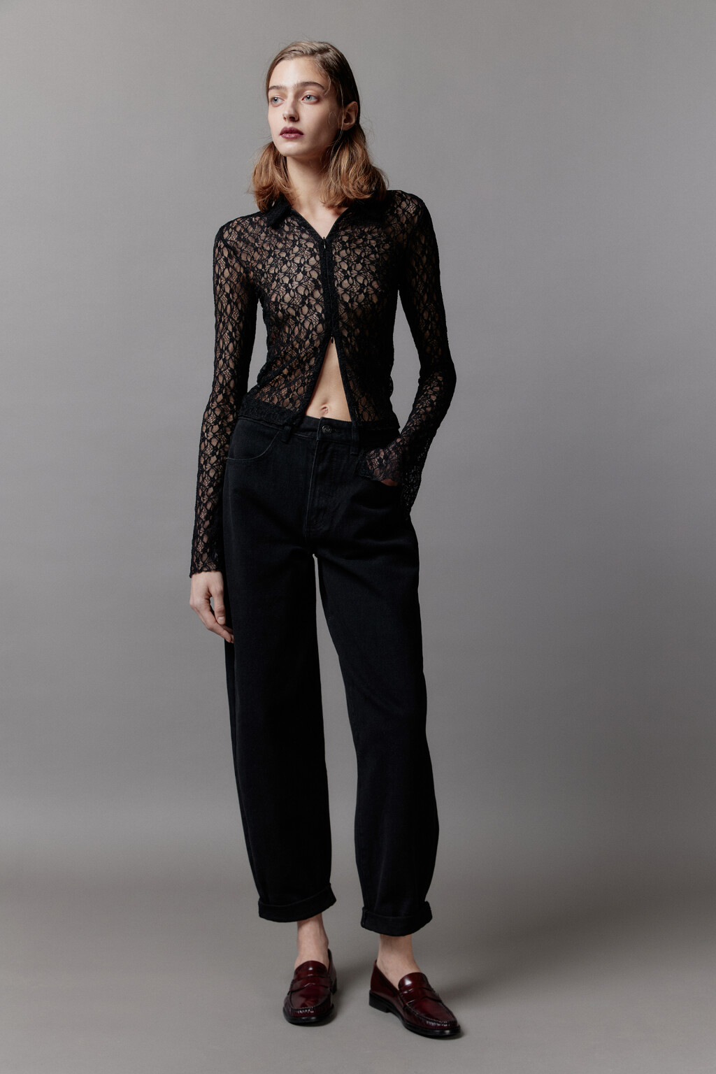 Джинсы-бананы широкие с высокой посадкой - цвет черный - 4