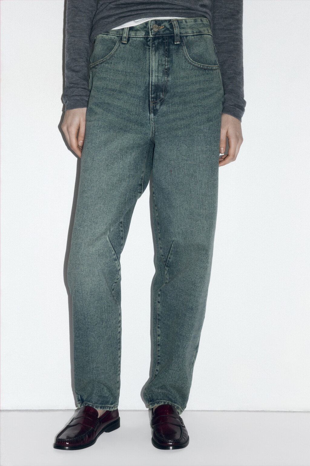 Джинсы-бананы широкие с высокой посадкой - цвет темный тинт - 2