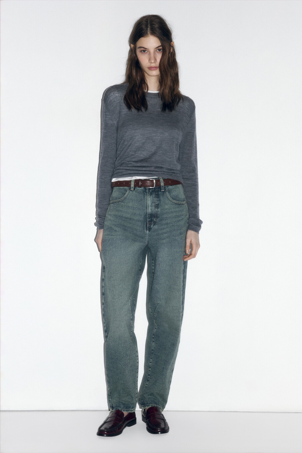 Джинсы-бананы широкие с высокой посадкой - цвет темный тинт - 4