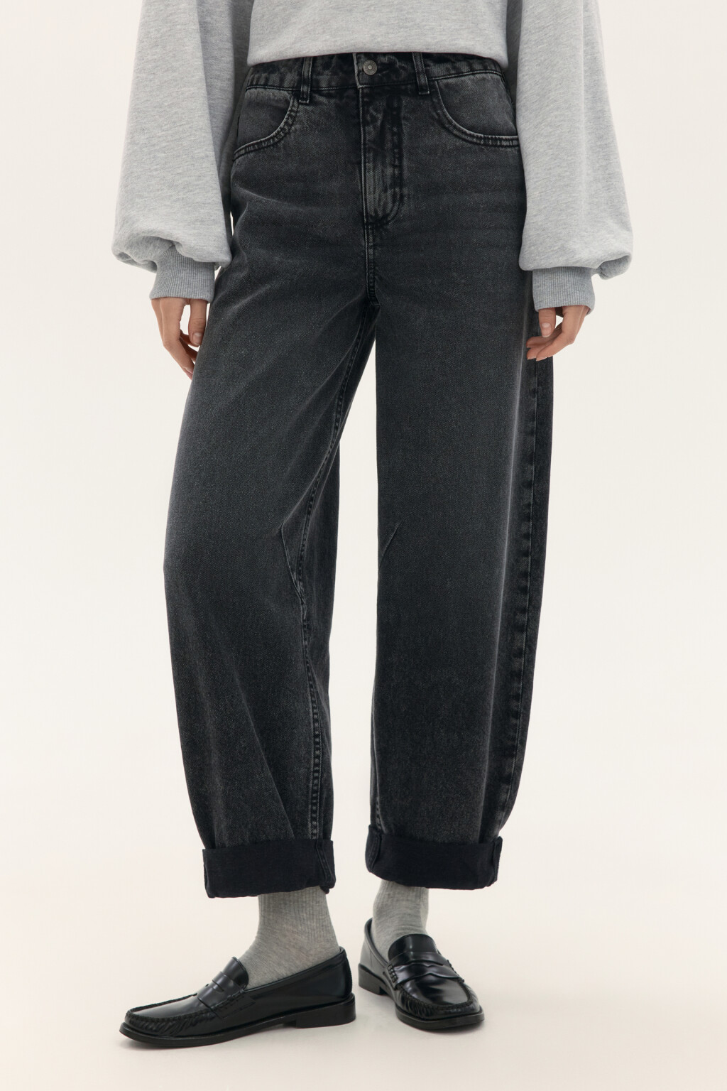 Джинсы-бананы с высокой посадкой - цвет серый - 2